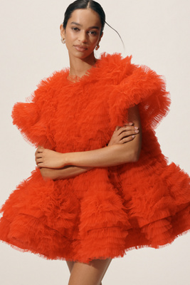 Celiab Amor Ruffle Swing Mini Dress In Red