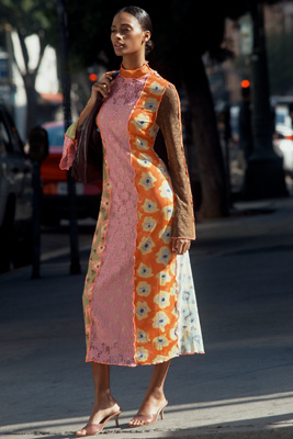 Celiab Long-sleeve Mesh Midi Dress In Multi