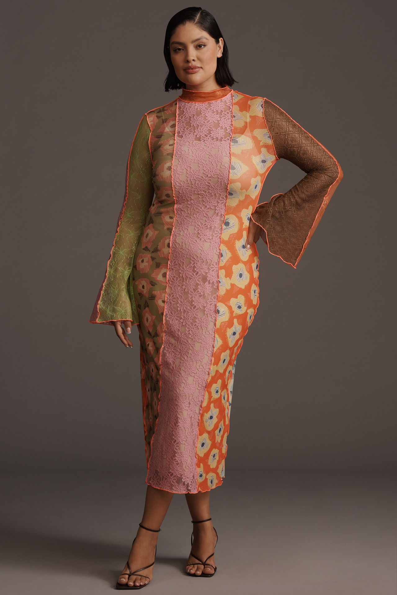 CeliaB Long-Sleeve Mesh Midi Dress