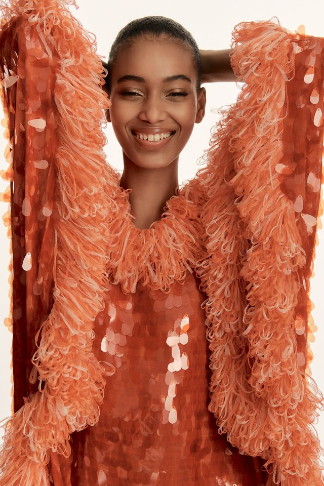 anthropologie orange sequin dress MISHA Sapphire Sequin Plunge Maxi Gown