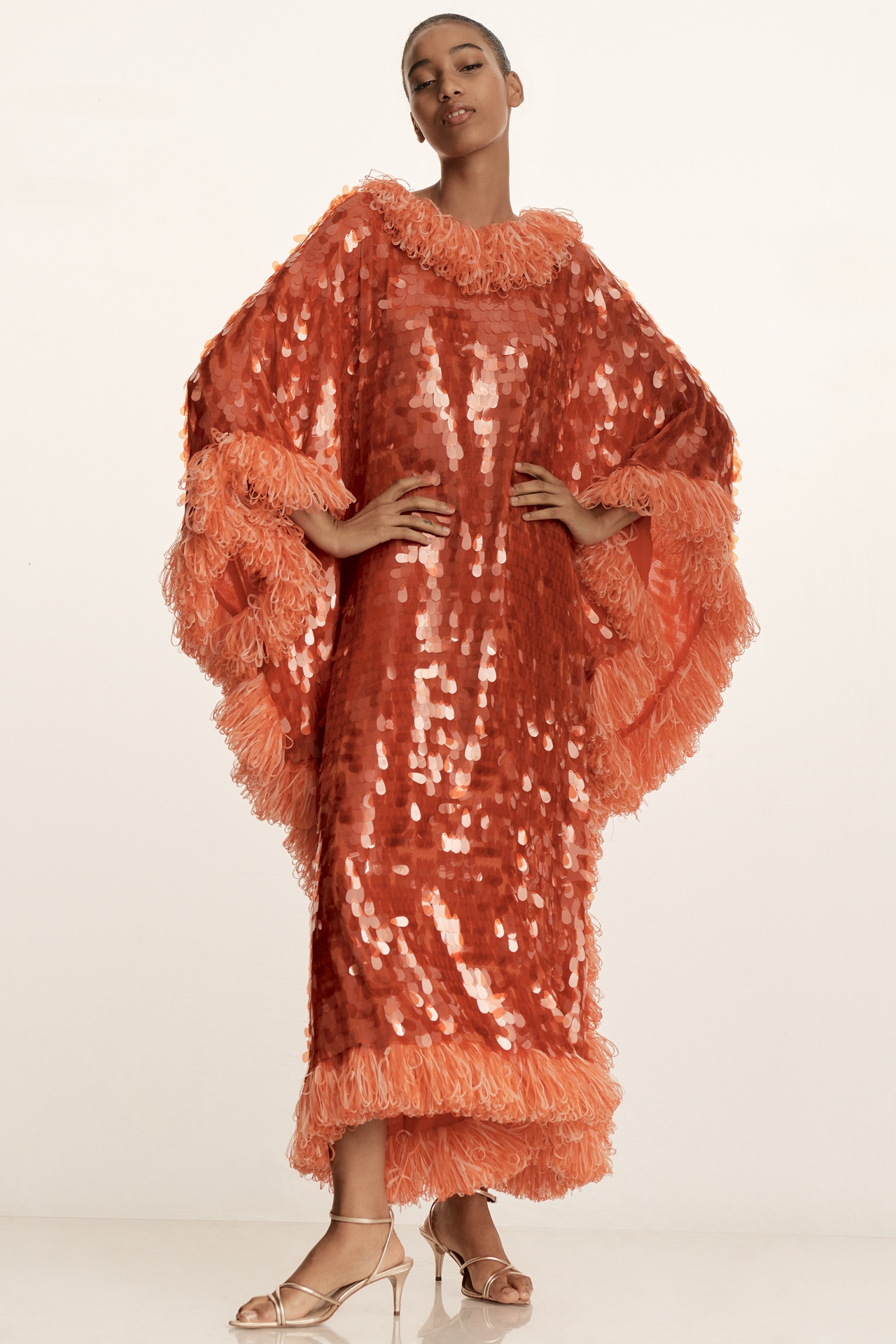 CeliaB Ziv Sequin Fringe Cape Dress