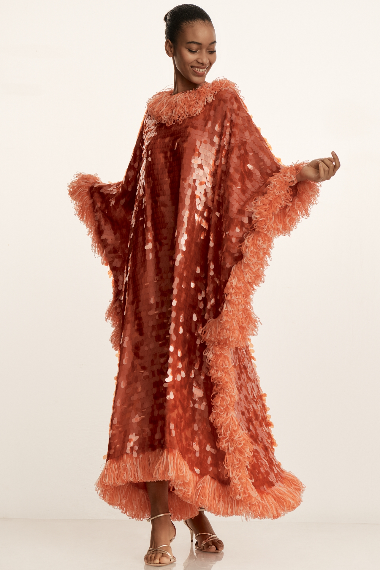 CeliaB Ziv Sequin Fringe Cape Dress