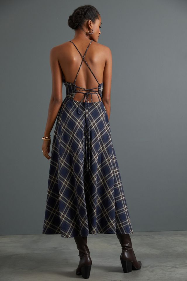 Plaid Cut-Out Midi Dress | Anthropologie