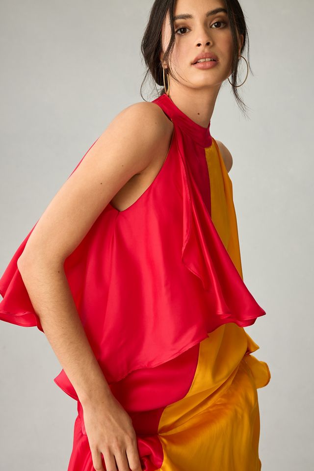 Pinnacle by Shruti Sancheti Mock-Neck Colorblock Ruffle Dress #2
