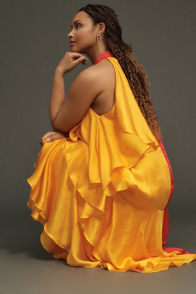 Pinnacle by Shruti Sancheti Mock-Neck Colorblock Ruffle Dress #5