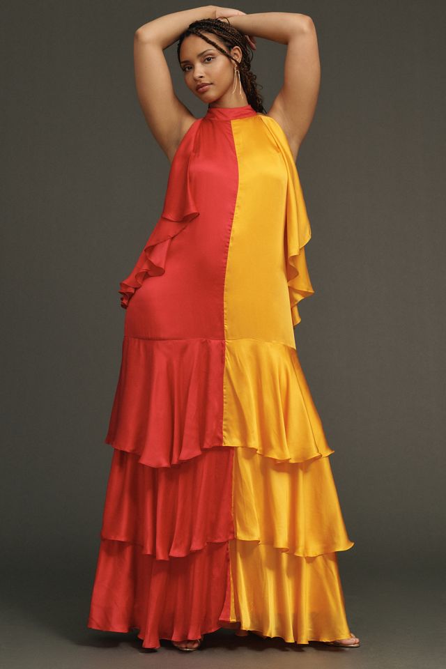 Pinnacle by Shruti Sancheti Mock-Neck Colorblock Ruffle Dress #4