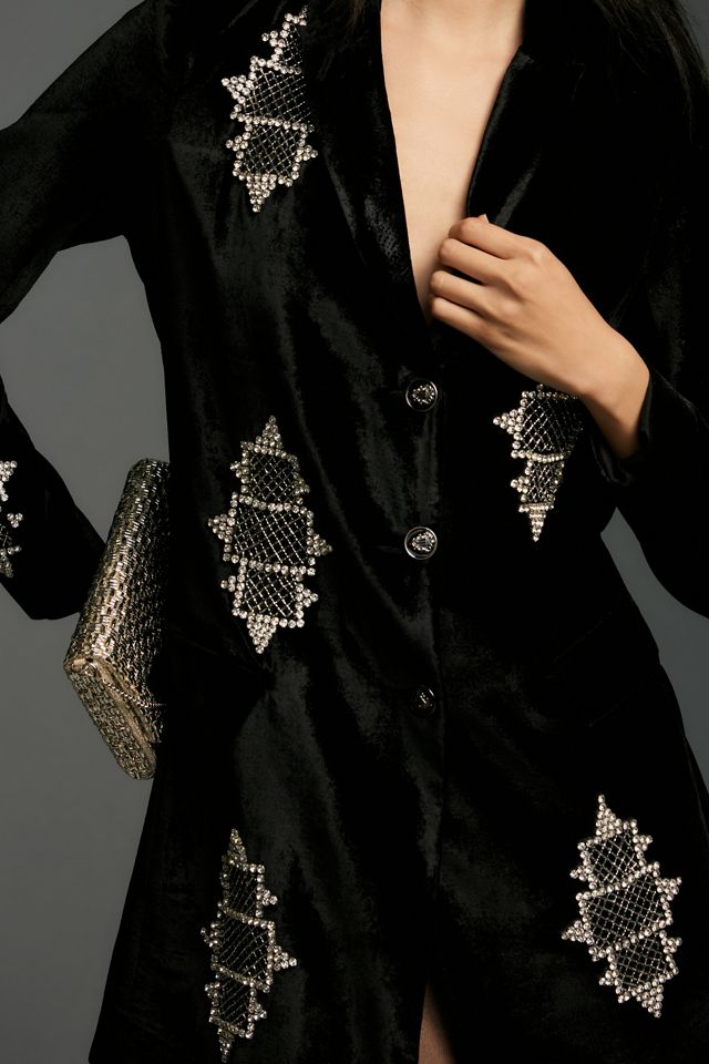 Pinnacle by Shruti Sancheti Velvet Embellished Mini Blazer Dress #3