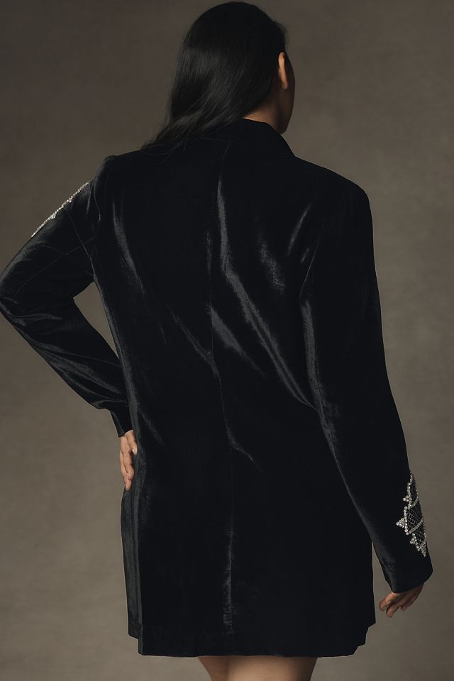 Pinnacle by Shruti Sancheti Velvet Embellished Mini Blazer Dress #5