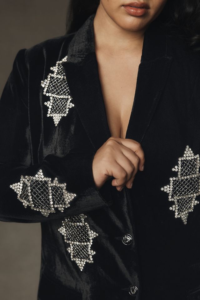 Pinnacle by Shruti Sancheti Velvet Embellished Mini Blazer Dress #6