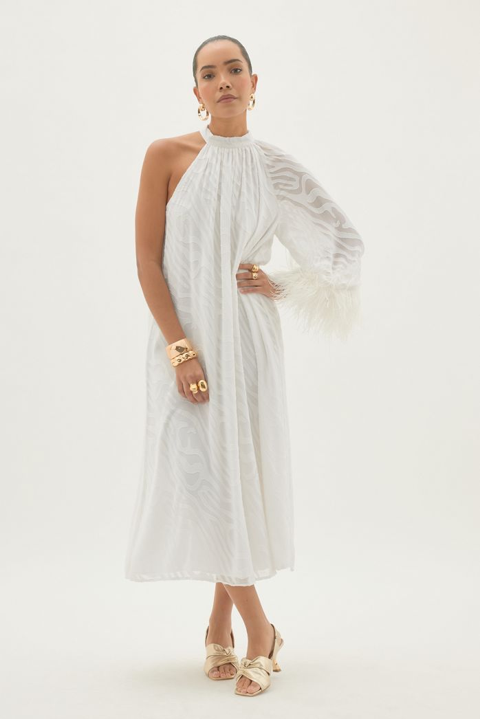 By Anthropologie Halter Feather-Cuff Maxi Dress