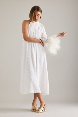By Anthropologie Halter Feather-Cuff Maxi Dress