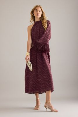 By Anthropologie Abito Lungo con Spalline e Polsini con Piume