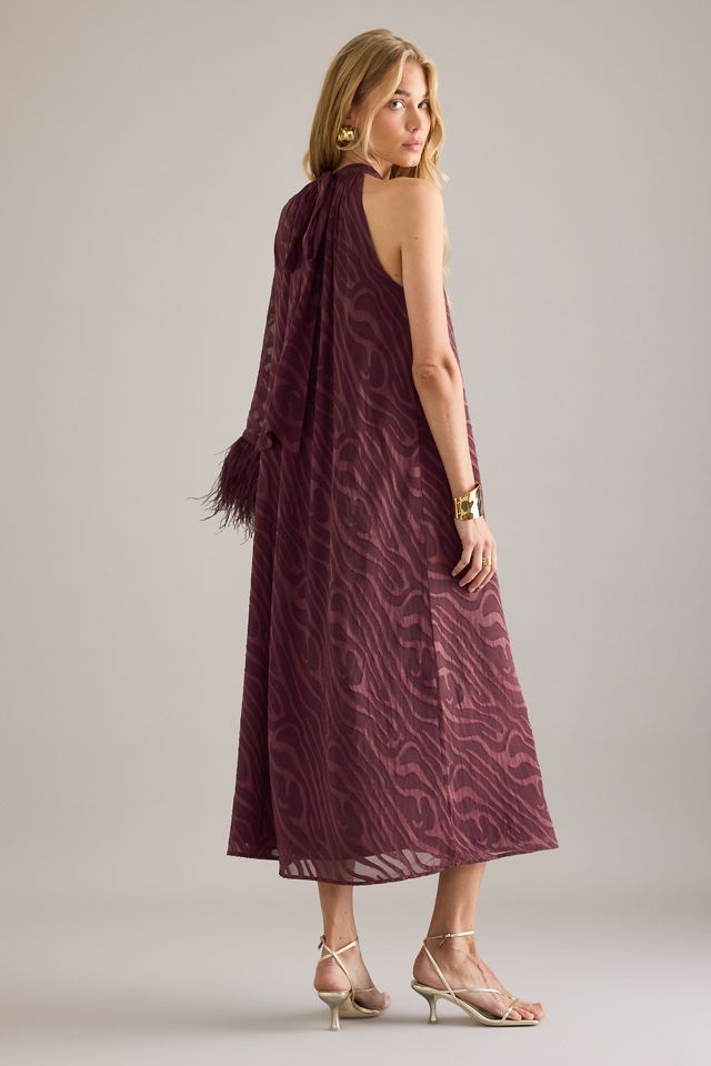 By Anthropologie Abito Lungo con Spalline e Polsini con Piume #1