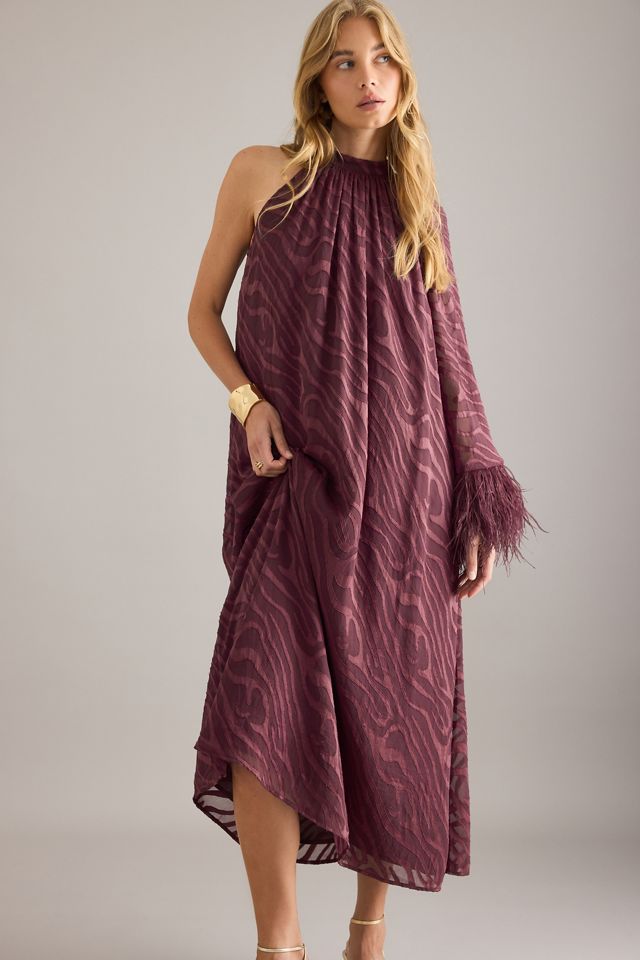 By Anthropologie Abito Lungo con Spalline e Polsini con Piume #2