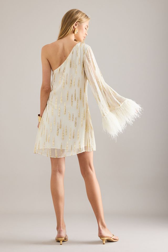 By Anthropologie Asymmetric Feathered Mini Dress #1
