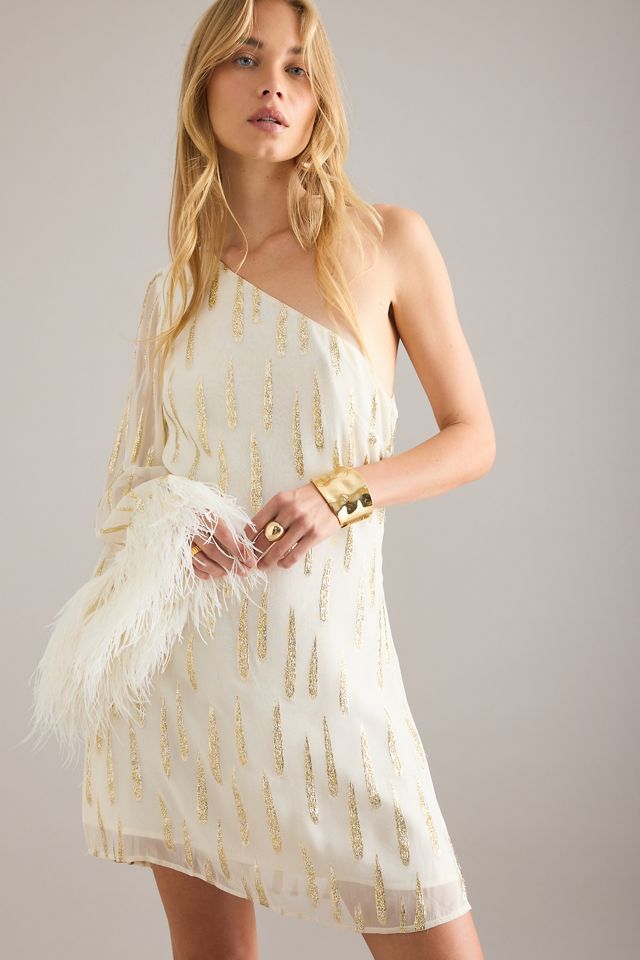 By Anthropologie Asymmetric Feathered Mini Dress #2