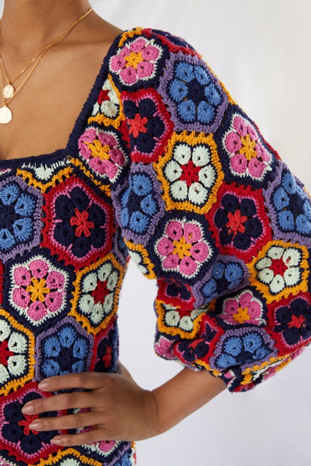 Farm Rio Crochet Floral Mini Dress #1