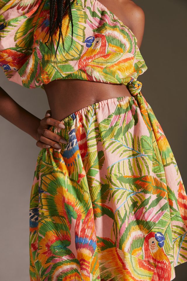 farm rio x anthropologie one-shoulder linen flower mini dress Farm Rio x Anthropologie One-Shoulder Linen Flower Mini Dress