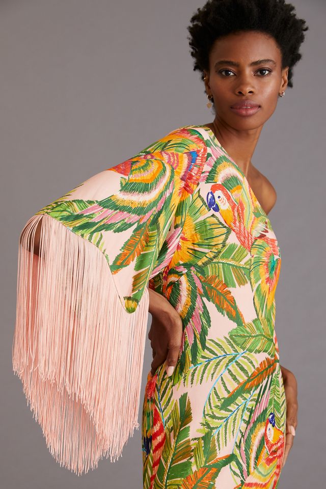 Farm Rio One-Shoulder Fringe Midi Dress | Anthropologie