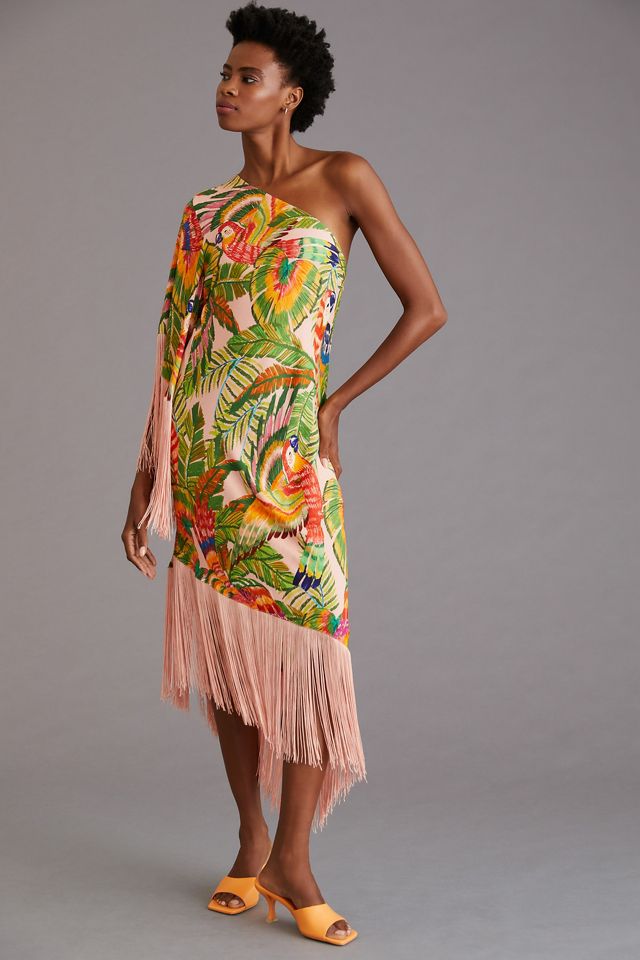 Farm Rio One-Shoulder Fringe Midi Dress | Anthropologie