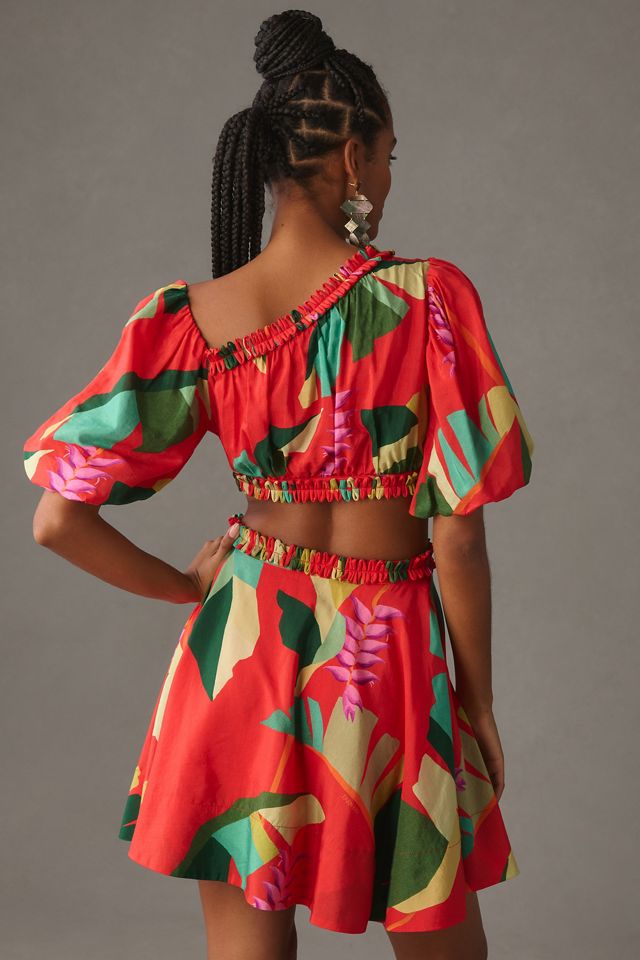 Farm Rio Puff-Sleeve Cutout Printed Dress #2