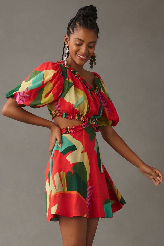 Farm Rio Puff-Sleeve Cutout Printed Dress #4