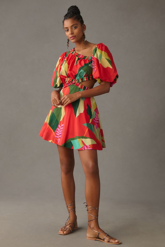 Farm Rio Puff-Sleeve Cutout Printed Dress #1