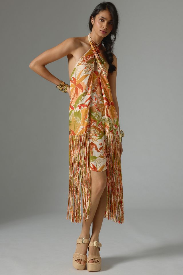 Farm Rio Fringed Halter Dress #1