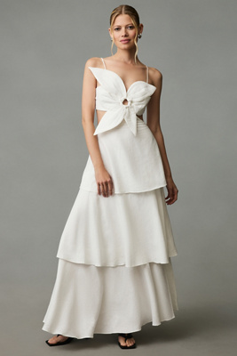 farm rio x anthropologie eyelet tiered ruffle midi dress Farm Rio X Anthropologie Eyelet Tiered Ruffle Midi Dress