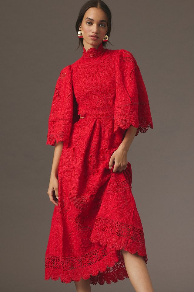 Anthropologie red outlet lace dress