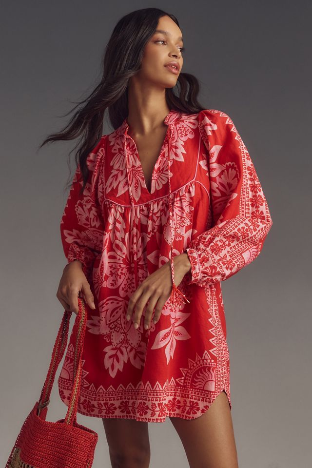 Farm Rio Peony Long-Sleeve Tie-Waist Mini Dress  Anthropologie Japan -  Women's Clothing, Accessories & Home