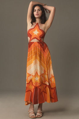 Farm Rio Gradient Stripes Halter Maxi Dress In Orange