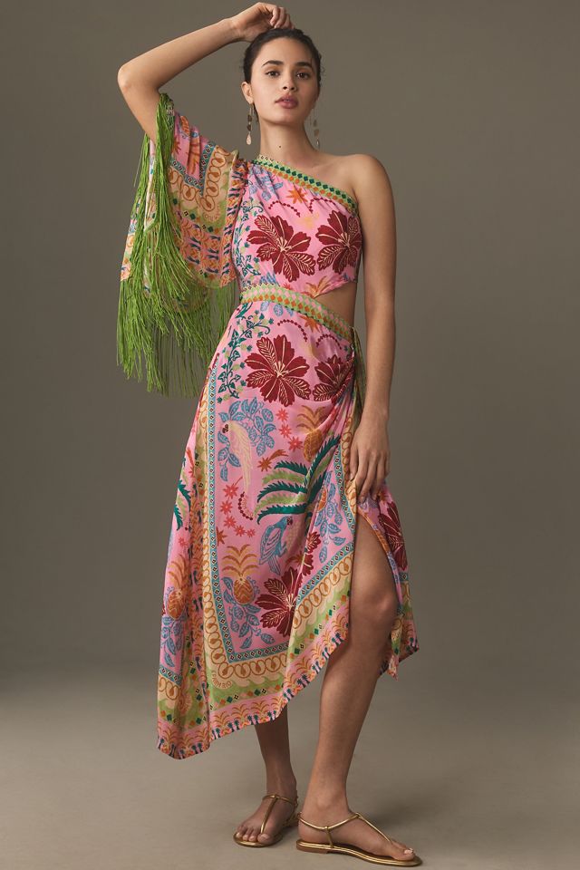Farm Rio Fruits Queen Scarf One-Shoulder Maxi Dress
