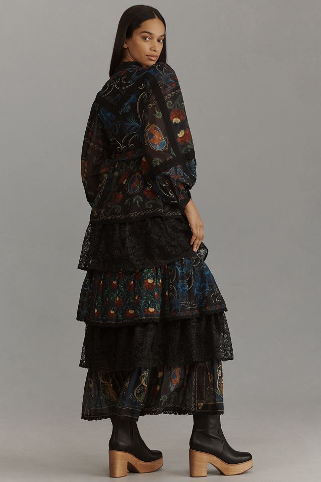 Farm Rio Long-Sleeve Mock-Neck A-Line Maxi Dress #1