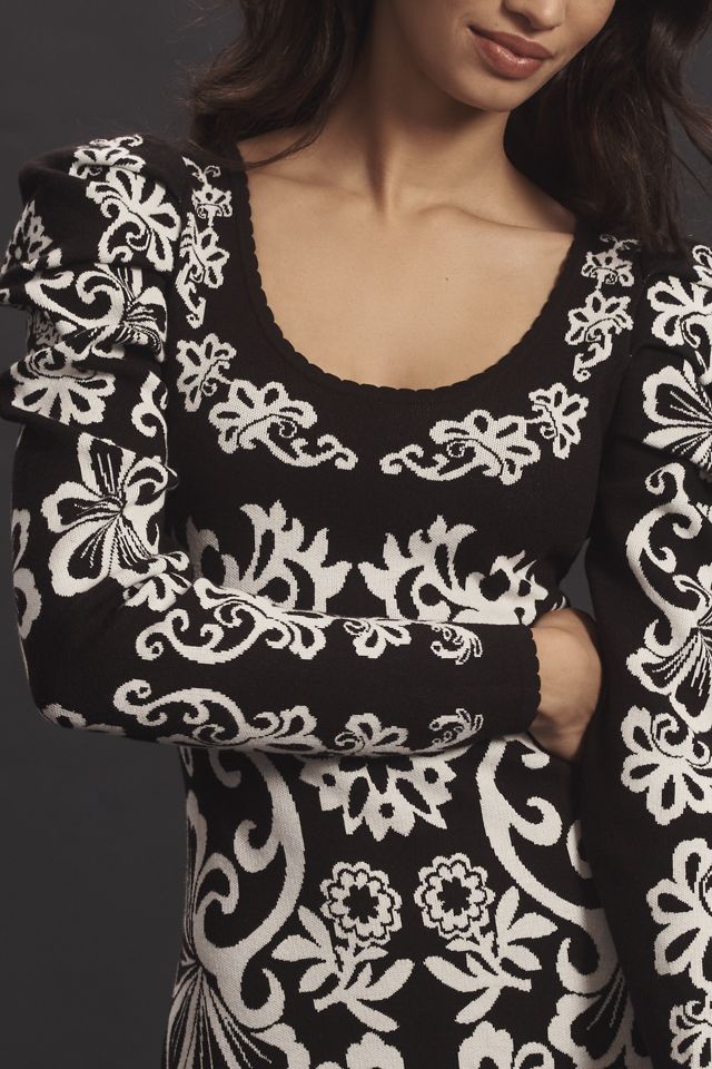 Farm Rio Long-Sleeve Scoop-Neck Floral Side-Slit Midi Dress #1