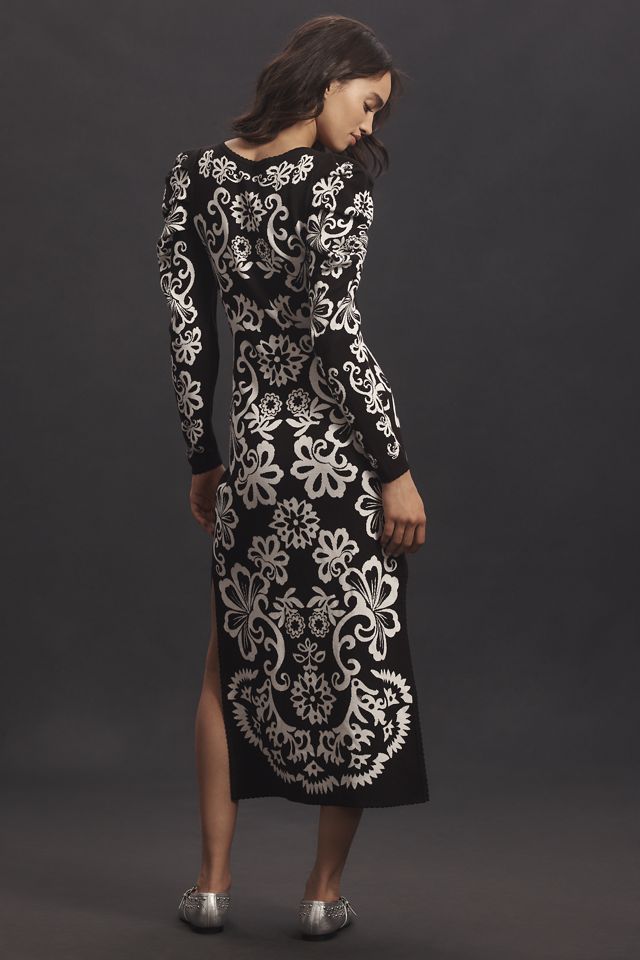 Farm Rio Long-Sleeve Scoop-Neck Floral Side-Slit Midi Dress #2