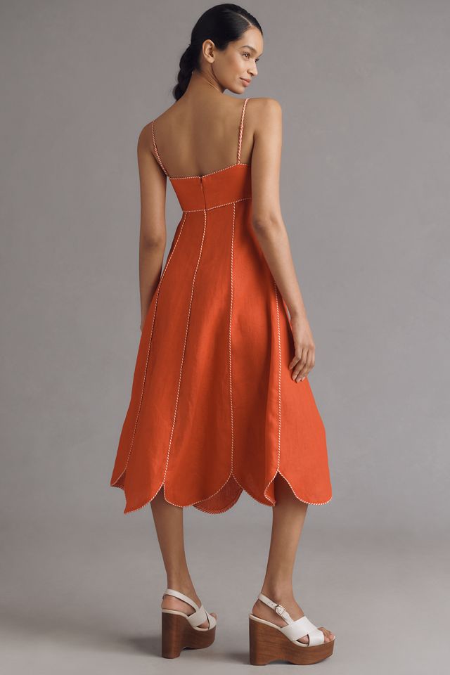 Farm Rio Bow Scalloped Linen Midi Dress #1