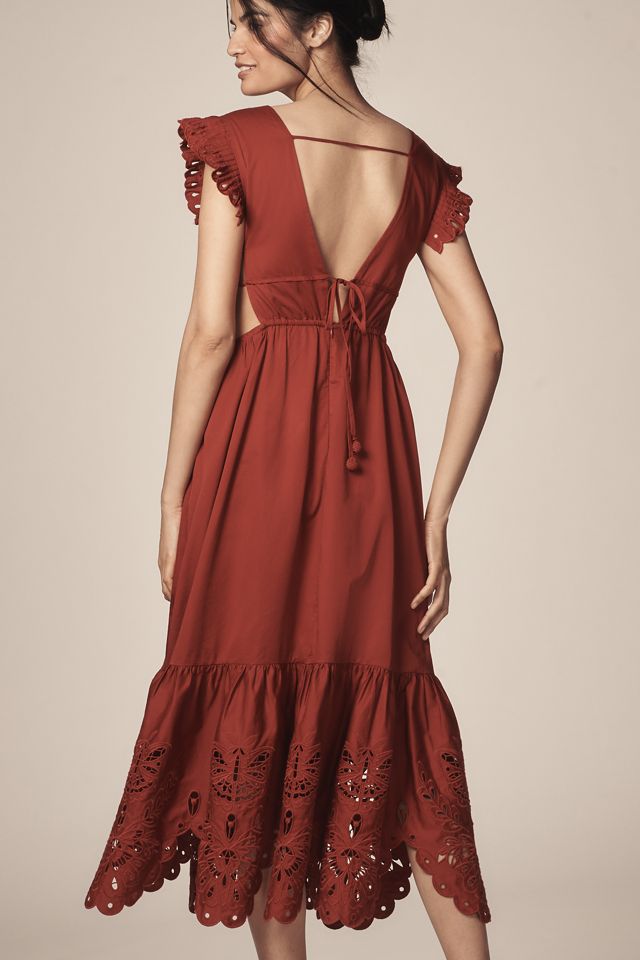 Farm Rio Red Butterfly Flutter-Sleeve Midi Dress #1