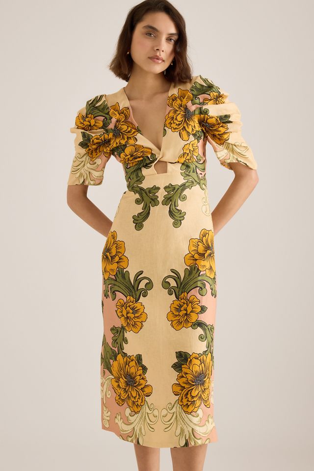 Farm Rio Delicate Flower Linen Midi Dress #2