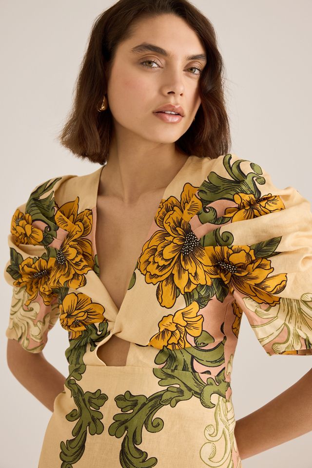 Farm Rio Delicate Flower Linen Midi Dress #3
