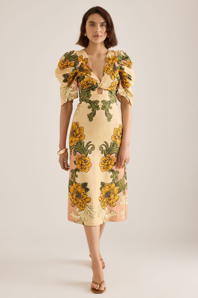 Farm Rio Delicate Flower Linen Midi Dress #4
