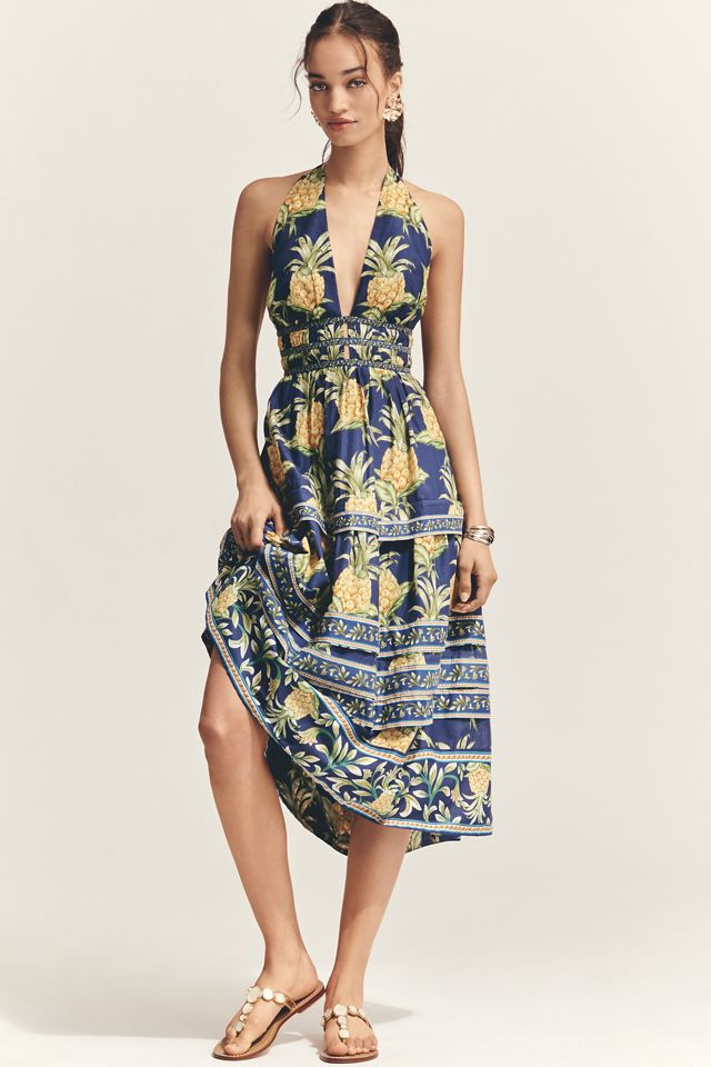 Farm Rio A-Line Sleeveless Halter Midi Dress #4