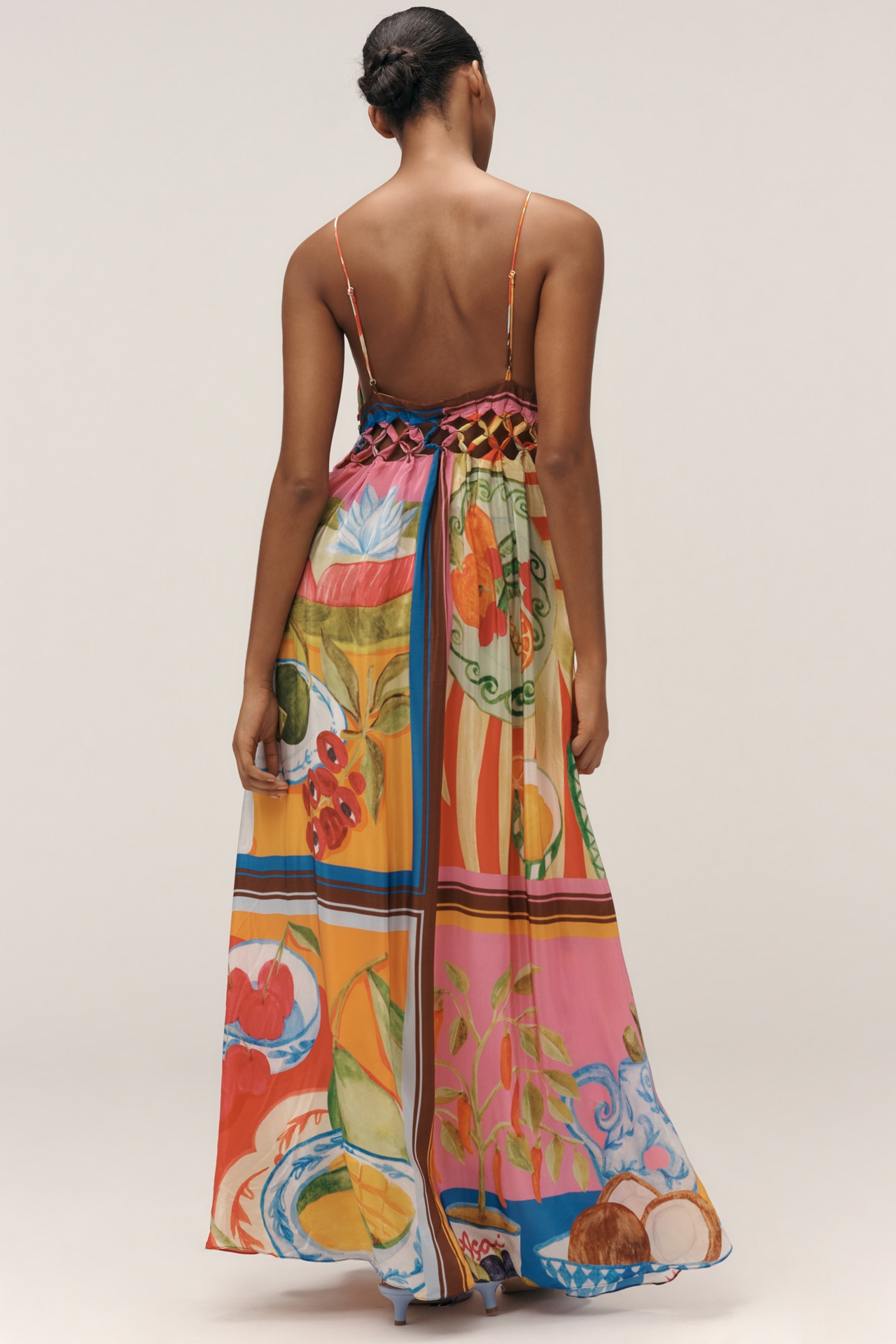 Farm Rio Sleeveless V-Neck Cutout A-Line Maxi Dress