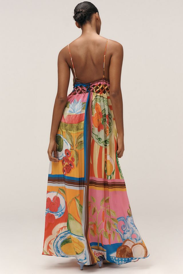 Farm Rio Sleeveless V-Neck Cutout A-Line Maxi Dress