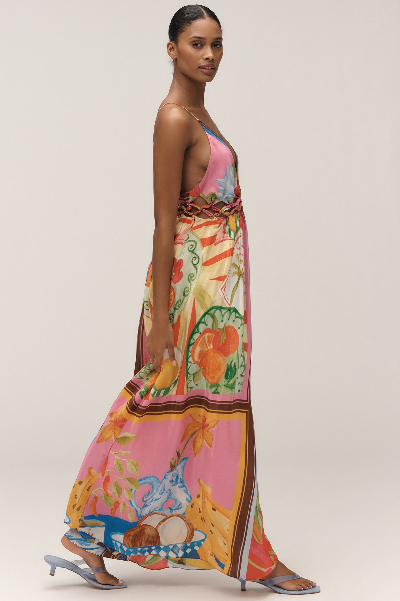 Farm Rio Sleeveless V-Neck Cutout A-Line Maxi Dress