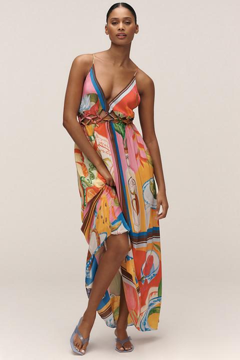 Farm Rio Sleeveless V-Neck Cutout A-Line Maxi Dress