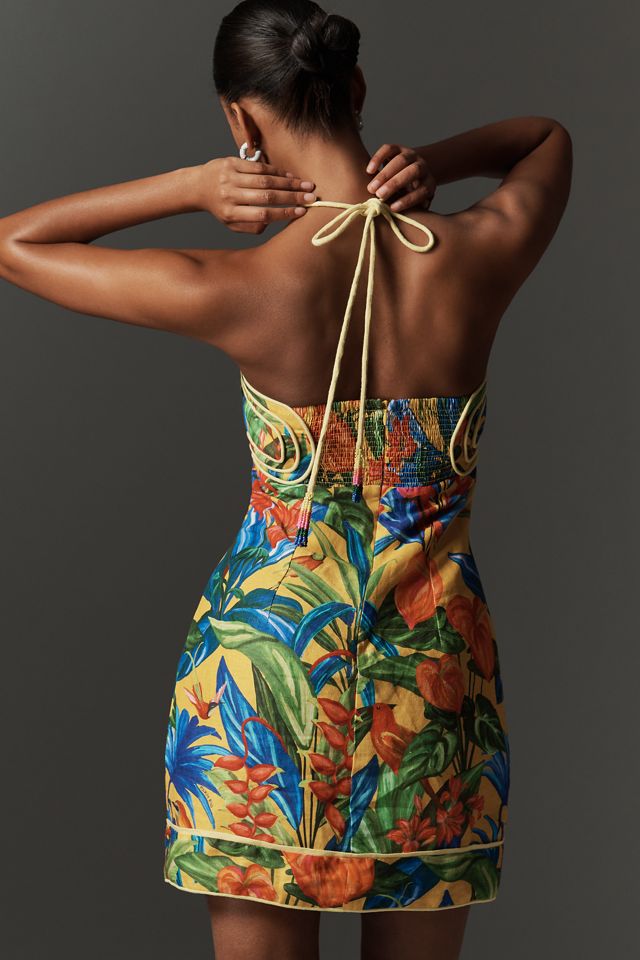 Farm Rio Bright Nature Linen Halter Mini Dress