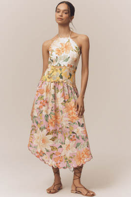 Farm Rio Linen Halter Drop-Waist Midi Dress | Anthropologie