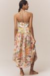 Farm Rio Linen Blend Lace Nature Puff-Sleeve V-Neck Belted Mini Dress