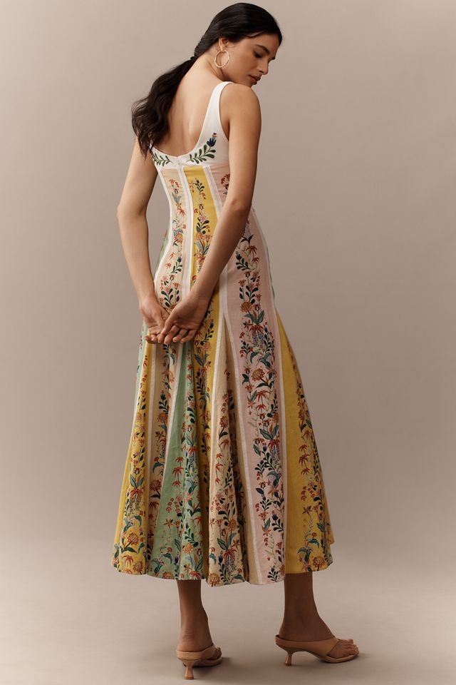 Farm Rio Linen Floral Stripe Maxi Dress #1
